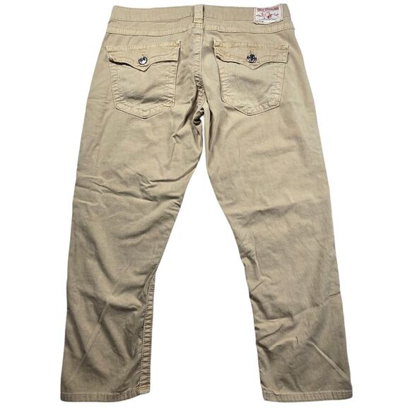 True Religion Jeans Cropped Tan Beige Women Size 29 (32x23) Lisa Flap Pockets - Picture 2 of 11